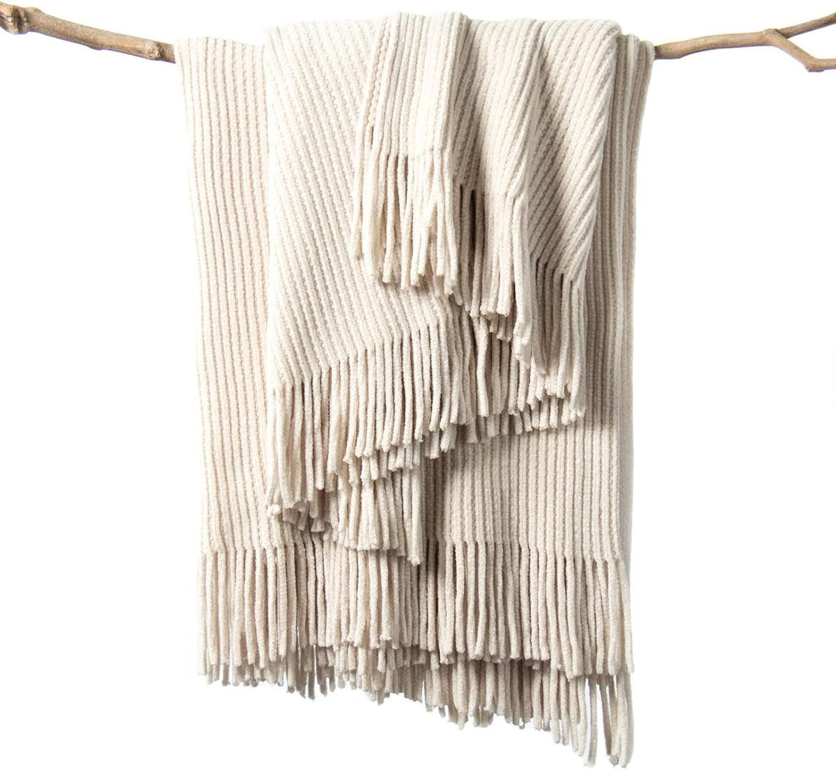 lifein Throw Blanket for Couch, Soft Boho Decor Bed Throw,Cozy White Chenille Knitted Small