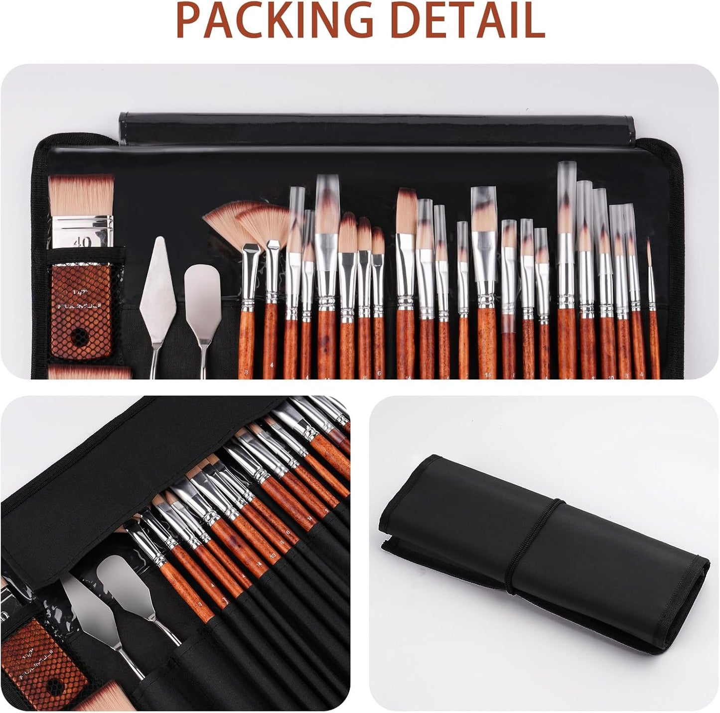 26pcs Paint Brush Set, Fuumuui Professional Acrylic Paint Brushes Complete Range of Sizes with