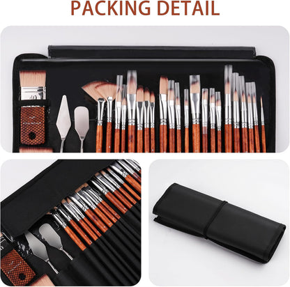 26pcs Paint Brush Set, Fuumuui Professional Acrylic Paint Brushes Complete Range of Sizes with