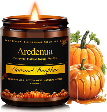 Fall Candles - Caramel Pumpkin Candle | Halloween Pumpkin Candles - Autumn7 OZ Autumn Soy Candle
