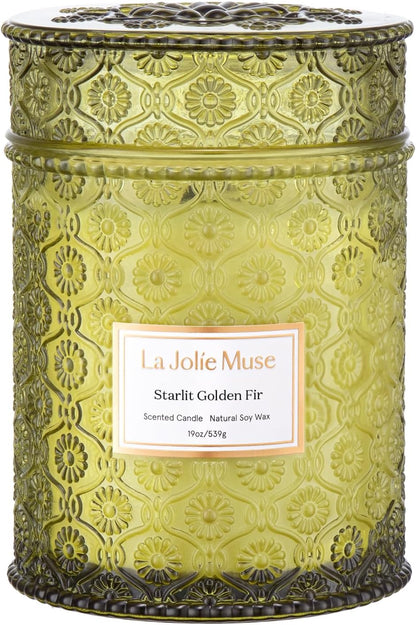 LA JOLIE MUSE Christmas Candles, Starlit Golden Fir Candle – Pine, Cedarwood, Fir Balsam | 19 oz