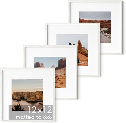HAUS AND HUES Solid Oak Wood 12”x12” Picture Frames Matted to 8”x8” Set of 4-12x12 White Square