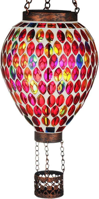 VOREEN Hot Air Balloon Solar Lantern, Mosaic Solar Outdoor Hanging Wind Light, Waterproof, Patio