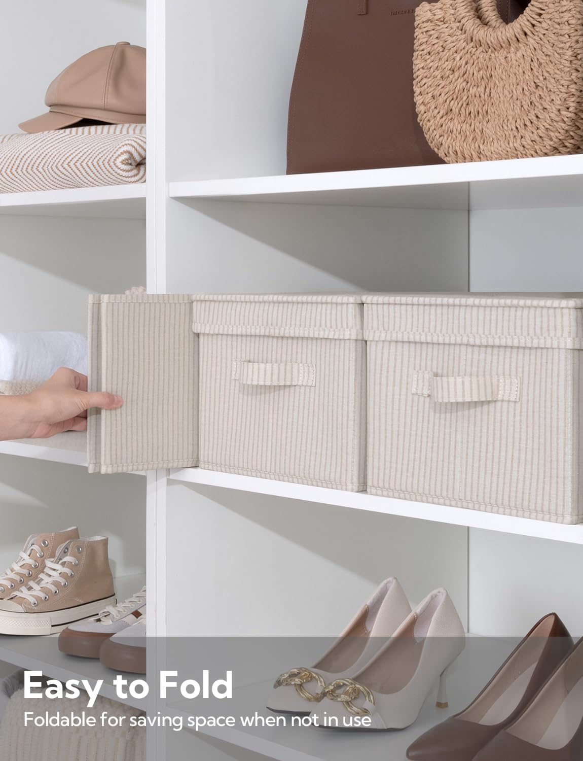StorageWorks Large Storage Bins with Lids, Decorative Storage Boxes with Lid and Handles, Foldable