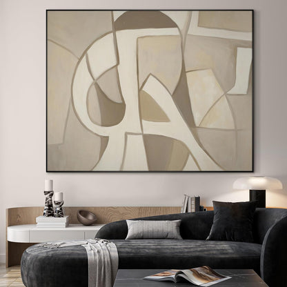 SIGNWIN 36"x46" Extra Large Framed Wall Art Neutral Abstract Geometric in Mid-Century Style
