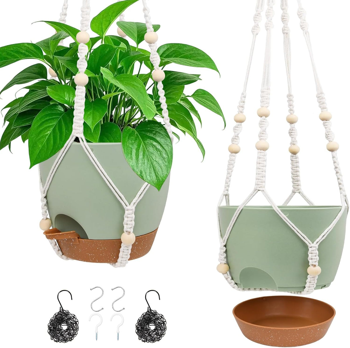 Hanging Planters for Indoor Outdoor Plants, 2 Pack Self Watering Hanging Pot with Drainage Holes