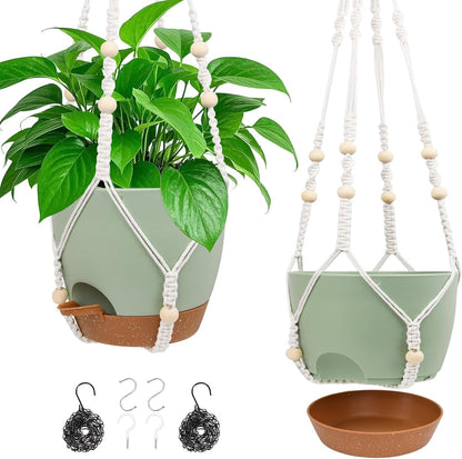 Hanging Planters for Indoor Outdoor Plants, 2 Pack Self Watering Hanging Pot with Drainage Holes