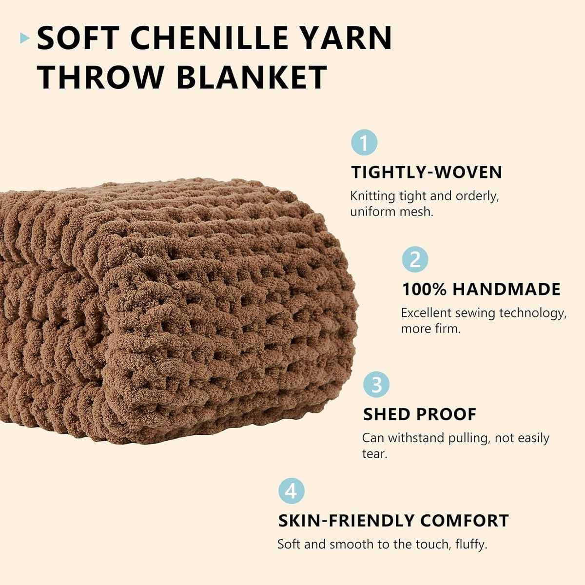 L'AGRATY Chunky Knit Blanket Throw - Soft Chunky Throw Blanket 30x40 inches: 100% Hand Kintted