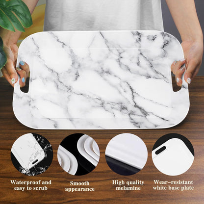 Serving Trays with Handles, 14.5 x 9.8 inch Rectangular Plastic Tray for Restaurant, Kitchen, Gray
