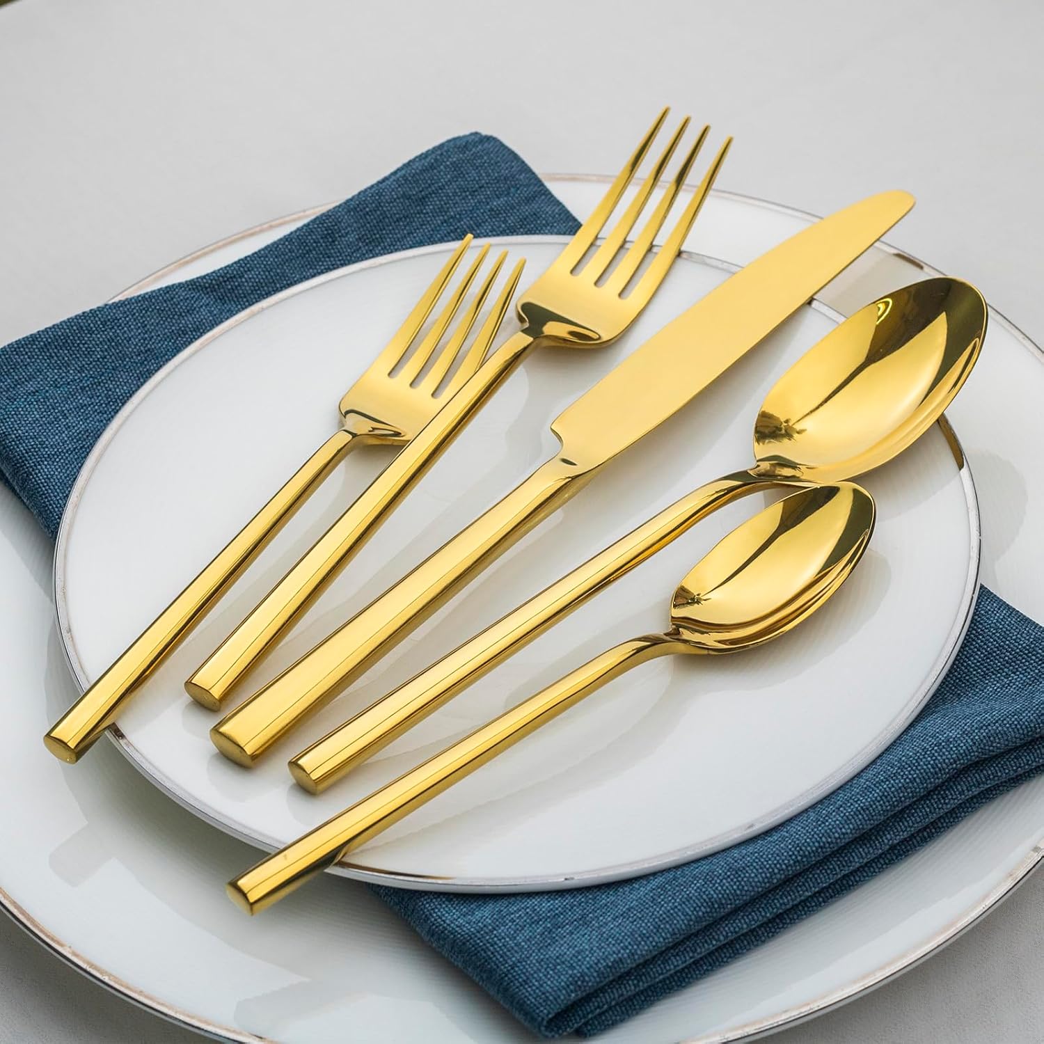 Alata Potter Gold 20-Piece Forged Silverware Set with Utensil-Serving Set, Service for 4, Stainless