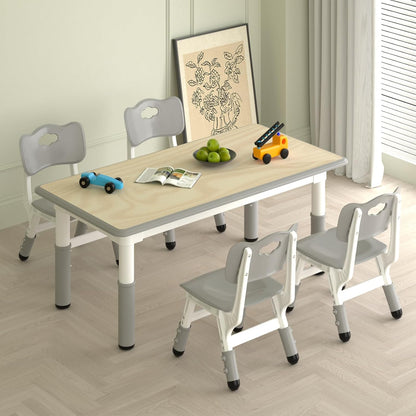 Kids Study Table and 4 Chairs Set,Height Adjustable Table and Chairs for Children and