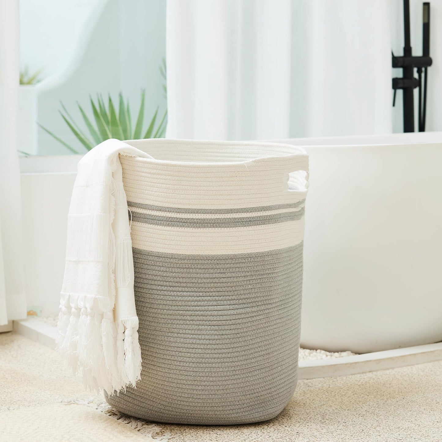 Casaphoria Woven Rope Laundry Hamper, Bin for Living Room, Storage Basket, Blanket Container, Dirty