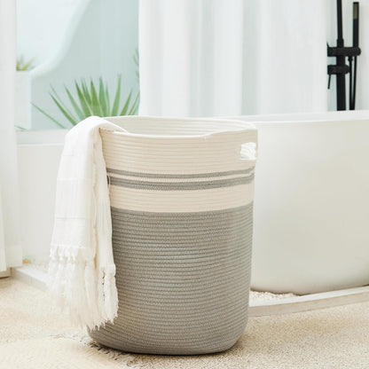 Casaphoria Woven Rope Laundry Hamper, Bin for Living Room, Storage Basket, Blanket Container, Dirty