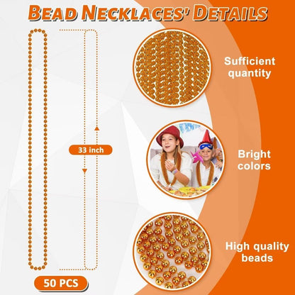 50PCS Bead Necklace, Orange Bead Necklaces Party Favors Bulk, 33" Mardi Gras Necklaces, Festival
