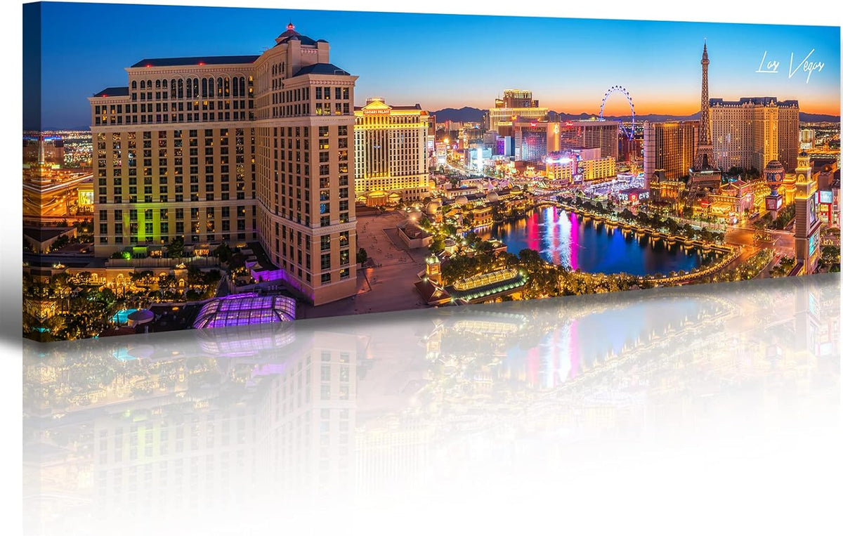 Las Vegas Skyline Wall Art Cityscape Canvas Prints City Modern Building Posters Bellagio Fountain