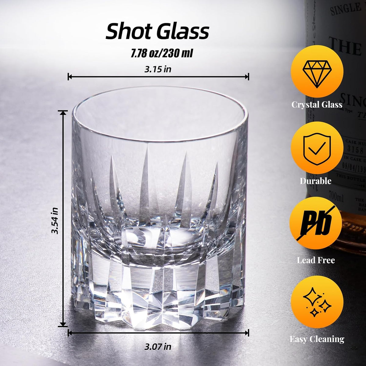 KAMMAK Crystal Whiskey Glasses Set of 2, Handcrafted 7.78oz Old Fashioned Glasses Stemless, Luxury