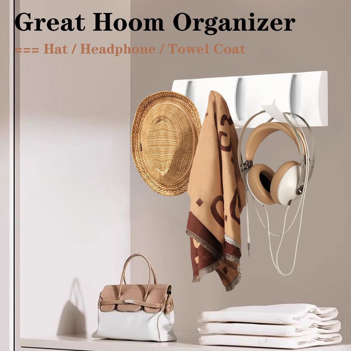 Folding Coat Hooks, Wall Mounted Coat Rack with 3 Retractable Hooks, Heavy Duty Towel Rack for
