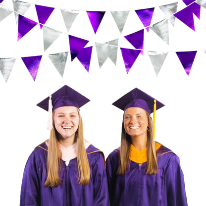 Purple and Silver Party Decorations Triangle Pennant Banner Flag Metallic Fabric Bunting Garland