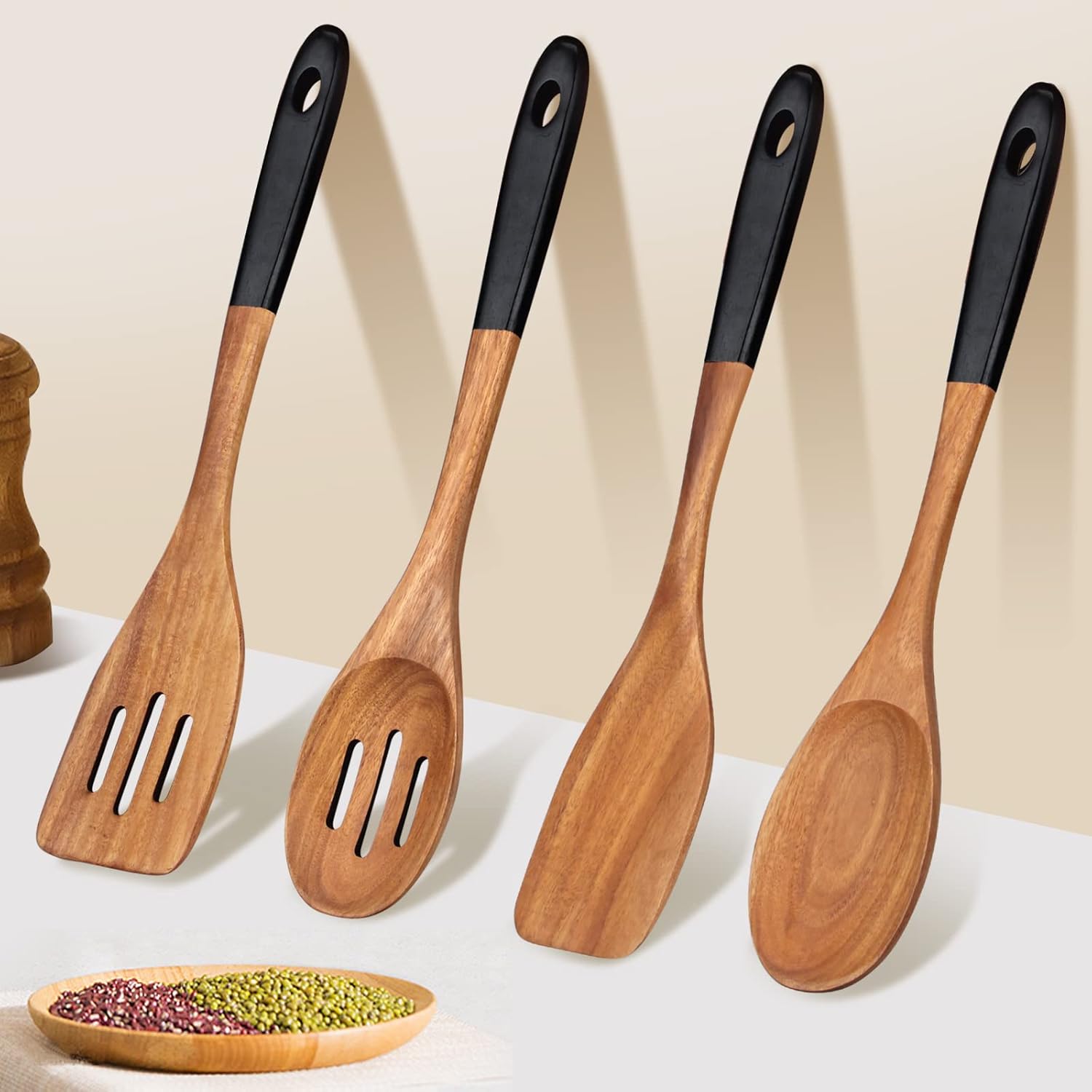 14 Inch Large Wooden Spoons for Cooking Utensils Set Acacia Wood Spatula Slotted Spoon Best Non