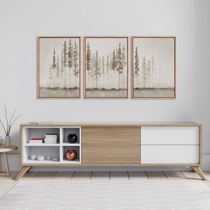 HPNIUB Large Misty Forest Framed Canvas Art Print Set, Modern Foggy Pine Tree Wall Decor, Pastel