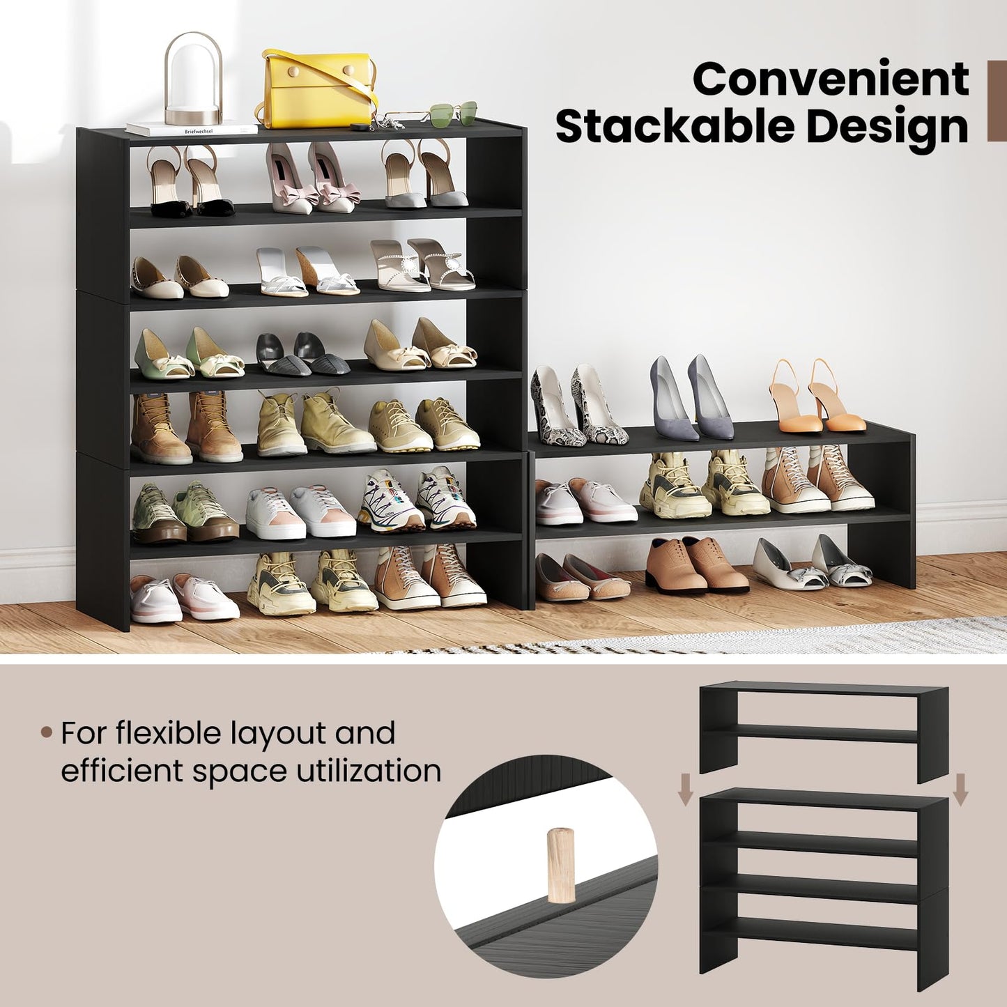 Giantex 3-in-1 Vertical Shoe Rack, 6-Tier Free Standing Shoe Storage Organizer w/Stackable Design