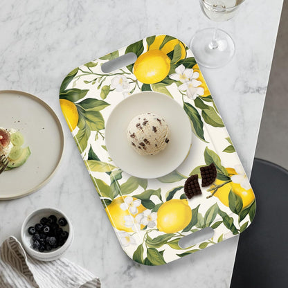 Serving Trays with Handles, 14.5 x 9.8 inch Rectangular Plastic Tray for Restaurant, Kitchen, Lemon