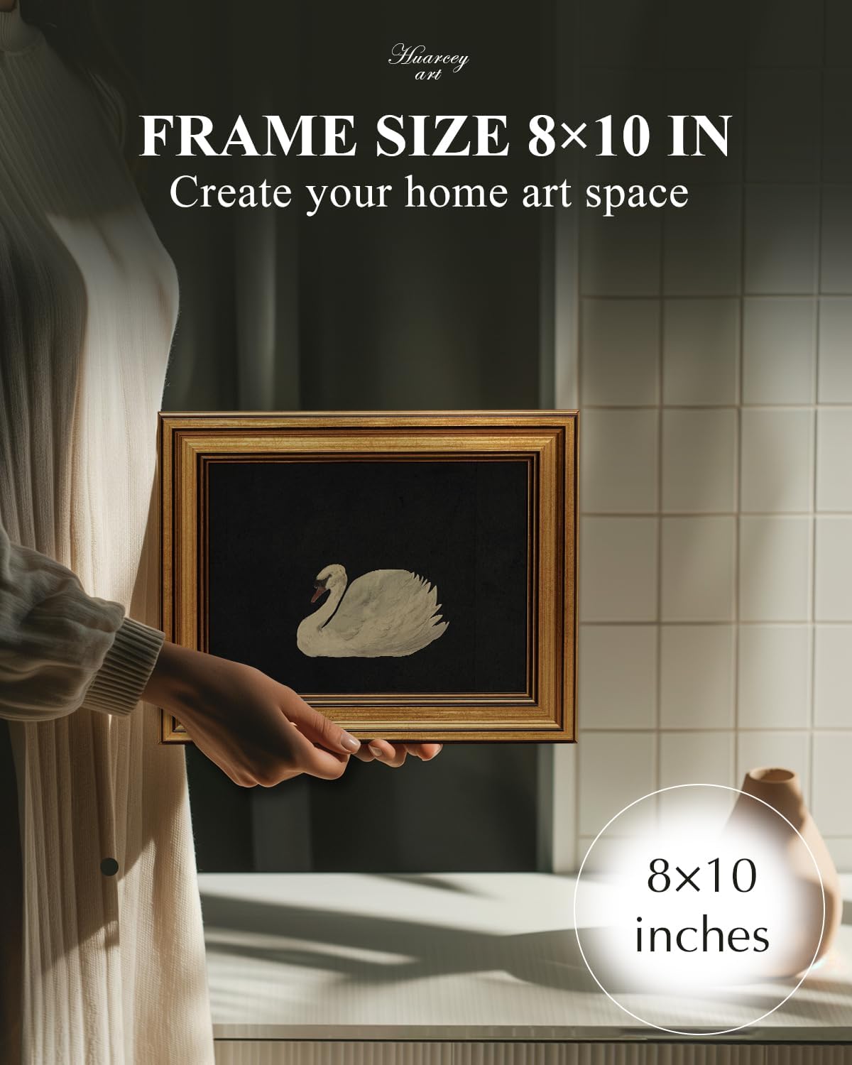 HUARCEY Gold Framed Vintage Wall Art for Living Room, Grace Swan Art Painting Pictures Rustic
