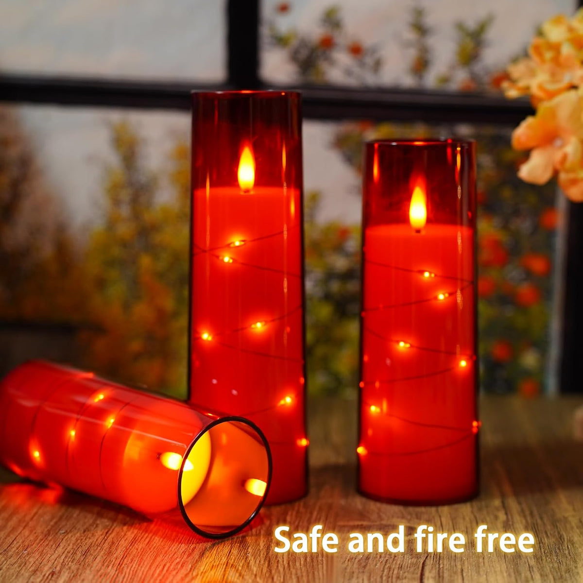 Flickering Flameless LED Candles,Battery Operated Candles 9 Pcs with Embedded Star String,Acrylic