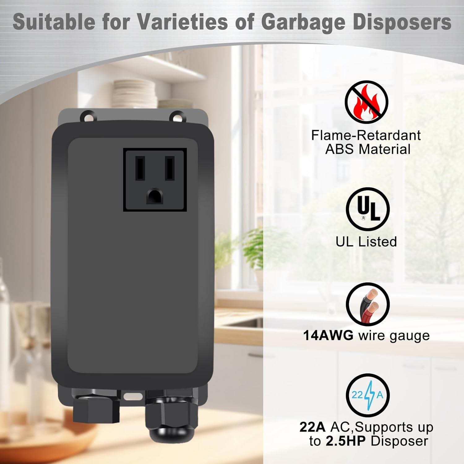 Garbage Disposal Air Switch Kit, Garbage Disposal Button, Sink Top Waste Disposer On/Off Switch, UL