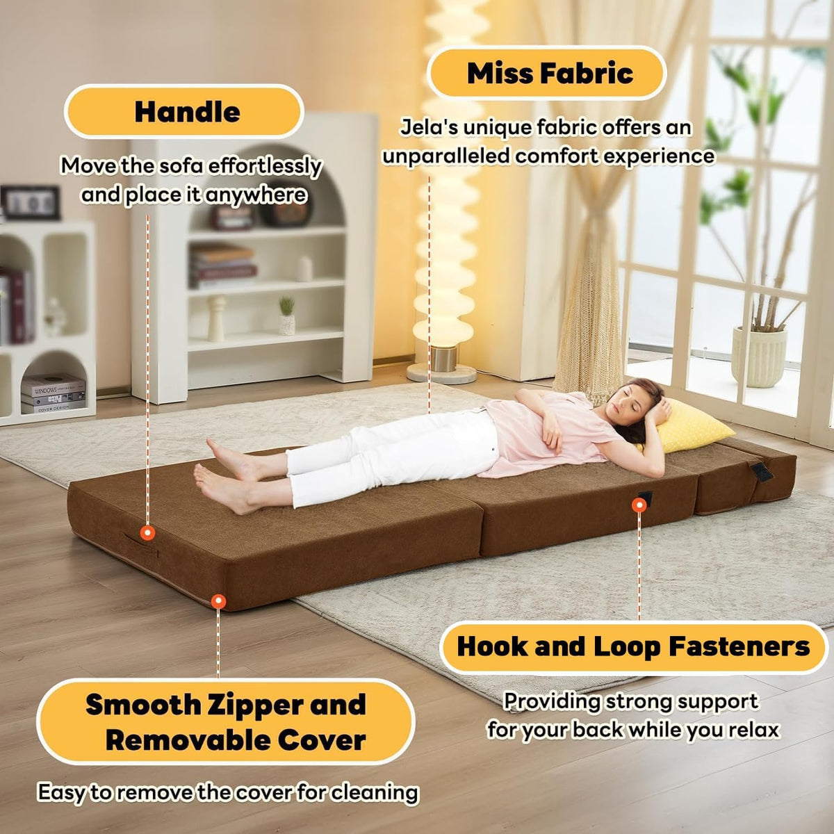 jela Foldable Sofa Bed Large Soft Foam Convertible Sleeper Chair Luxury Miss Fabric Fold Out Chair