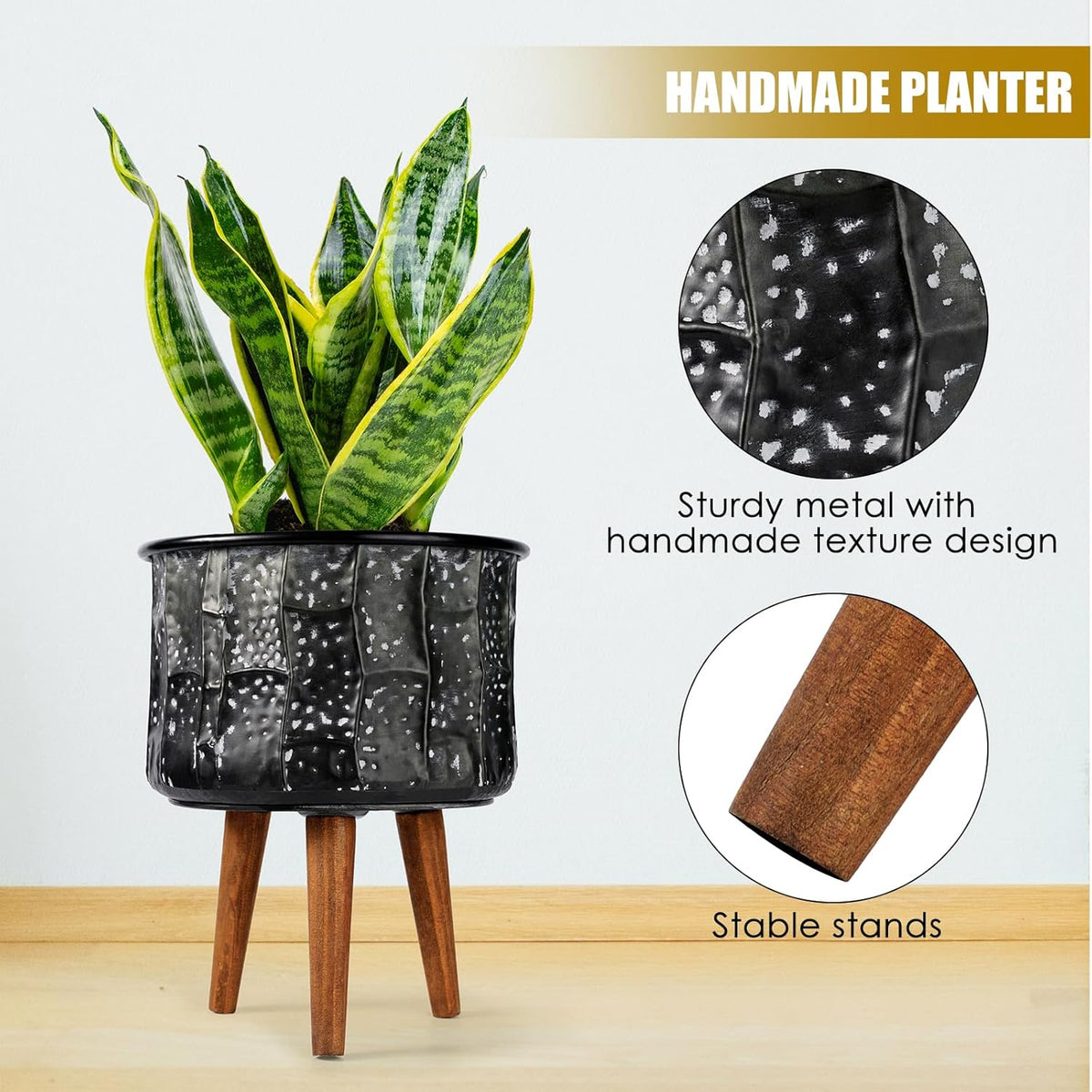 Harvest Land Plant Pots with Stand, Set of 2 Large Modern Planters Metal Tall Handmade Flower Pots