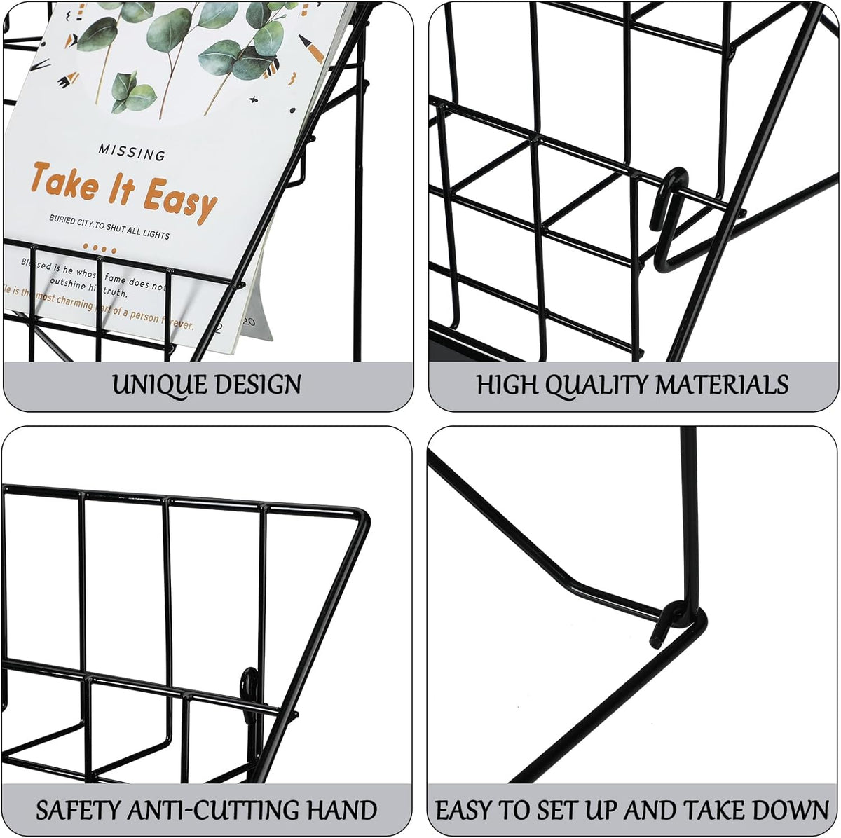 Queekay 6 Tier Wire Countertop Rack black Comic Book Holders Wide Wire Magazine Rack Tabletop