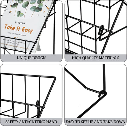 Queekay 6 Tier Wire Countertop Rack black Comic Book Holders Wide Wire Magazine Rack Tabletop