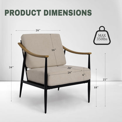 Modern Accent Chairs Set of 2 for Living Room Bedroom Mid Century Arm Chairs Upholstered Office