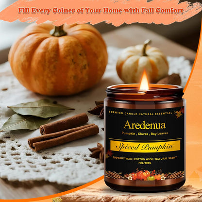 Fall Candles - Spiced Pumpkin Scented Candle, Autumn Scented Candles for Home - Natural Soy Autumn