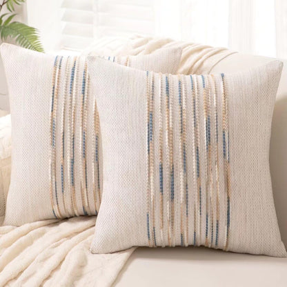 Boho Throw Pillow Covers 18x18 Set of 2 Farmhouse Decorative Cushion Case Striped Square Pillows