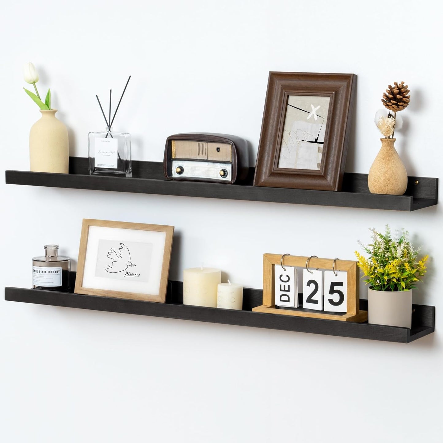 Picture Ledge Shelf for Wall, 36 inch Solid Pine Wood Nursery Book Shelves 2 Packs, Floating Ledge