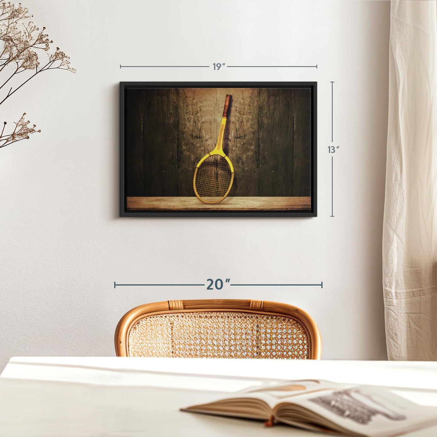 ElephantStock Vintage Tennis Racket Wall Art - Horizontal Framed Canvas - 1-Piece Living Room Wall