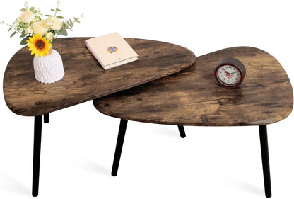 Nesting Coffee Tables, Nested Table with Wooden Legs Set of 2 - Triangle Side Table for Living