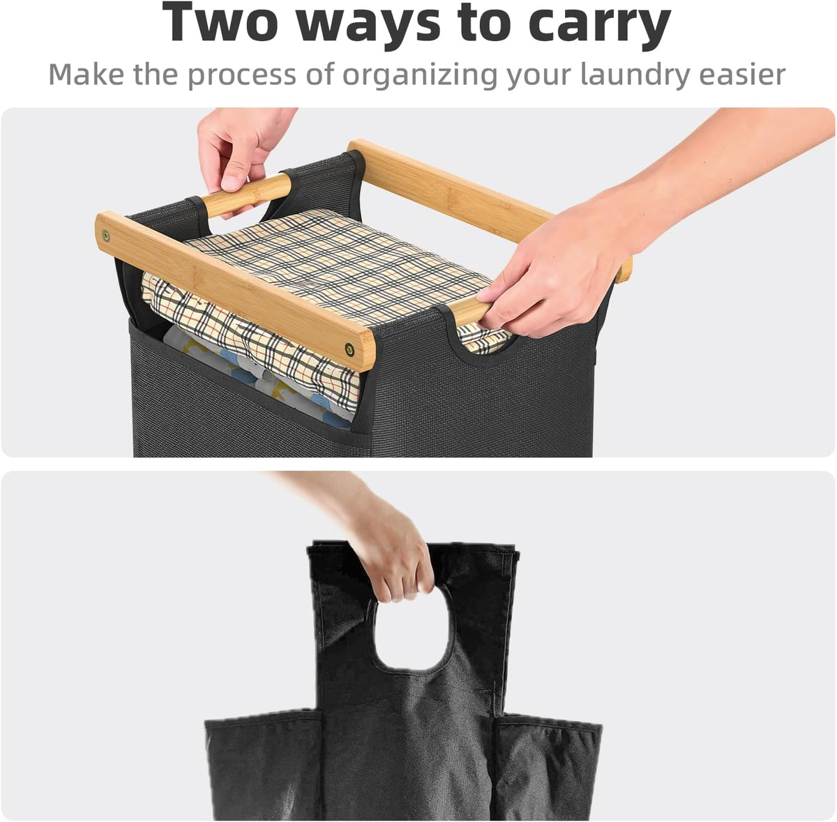 Laundry Hampers 3 Section, Laundry Sorter with Removable Shelf and Pull-Out Bags, Clothes Hampers