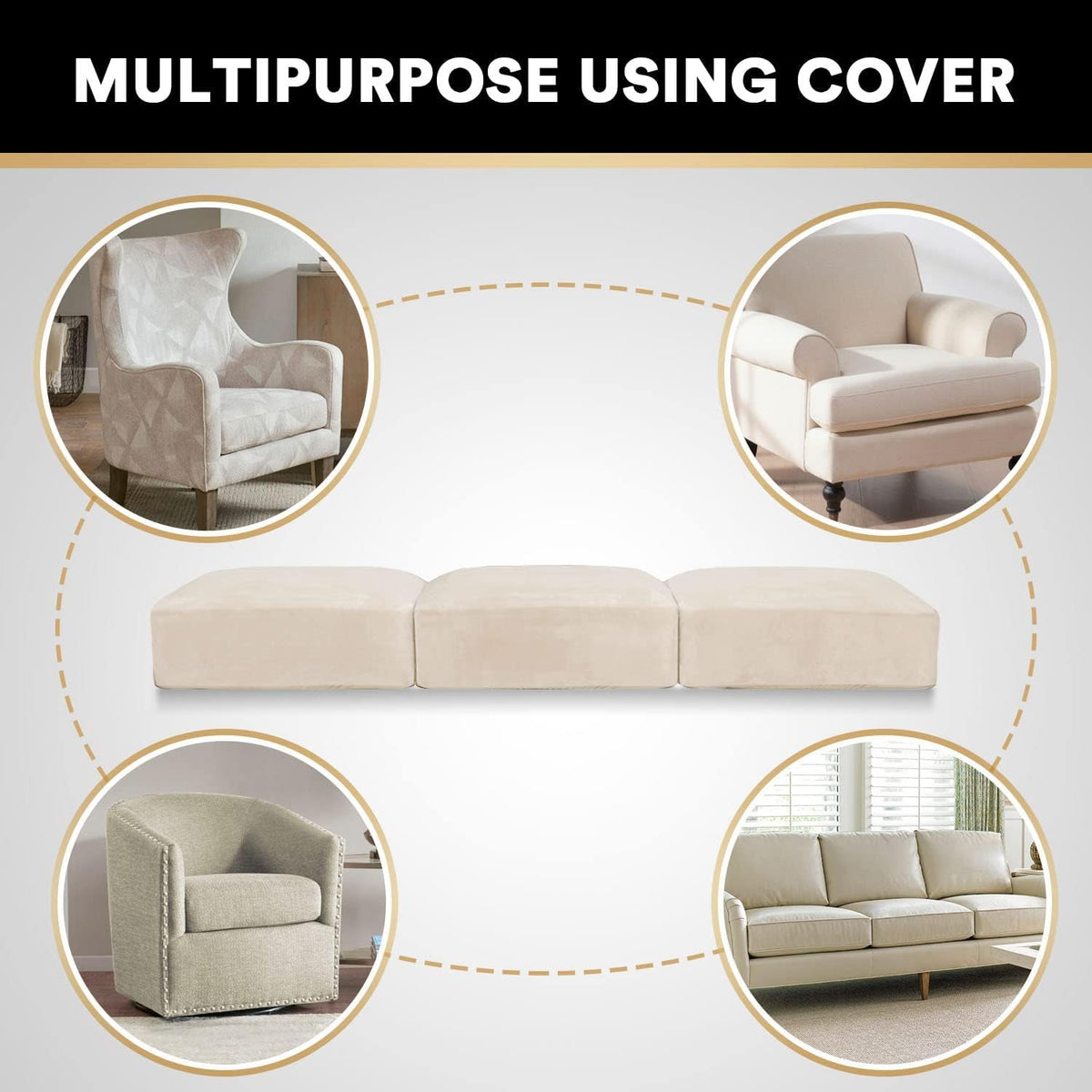 PrinceDeco Sectional Couch Cushion Covers 3 Pieces Velvet Separate Couch Cover Extra Large Stretch