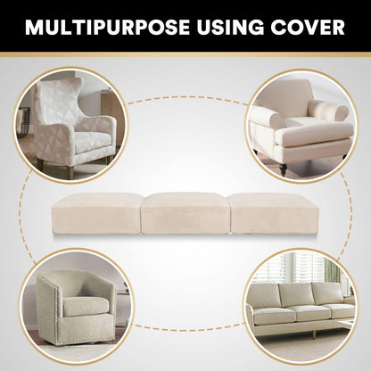 PrinceDeco Sectional Couch Cushion Covers 3 Pieces Velvet Separate Couch Cover Extra Large Stretch