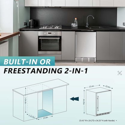 EUHOMY 24 Inch Beverage Refrigerator, Built-in and Freestanding Beverage Cooler 180 Can, Under