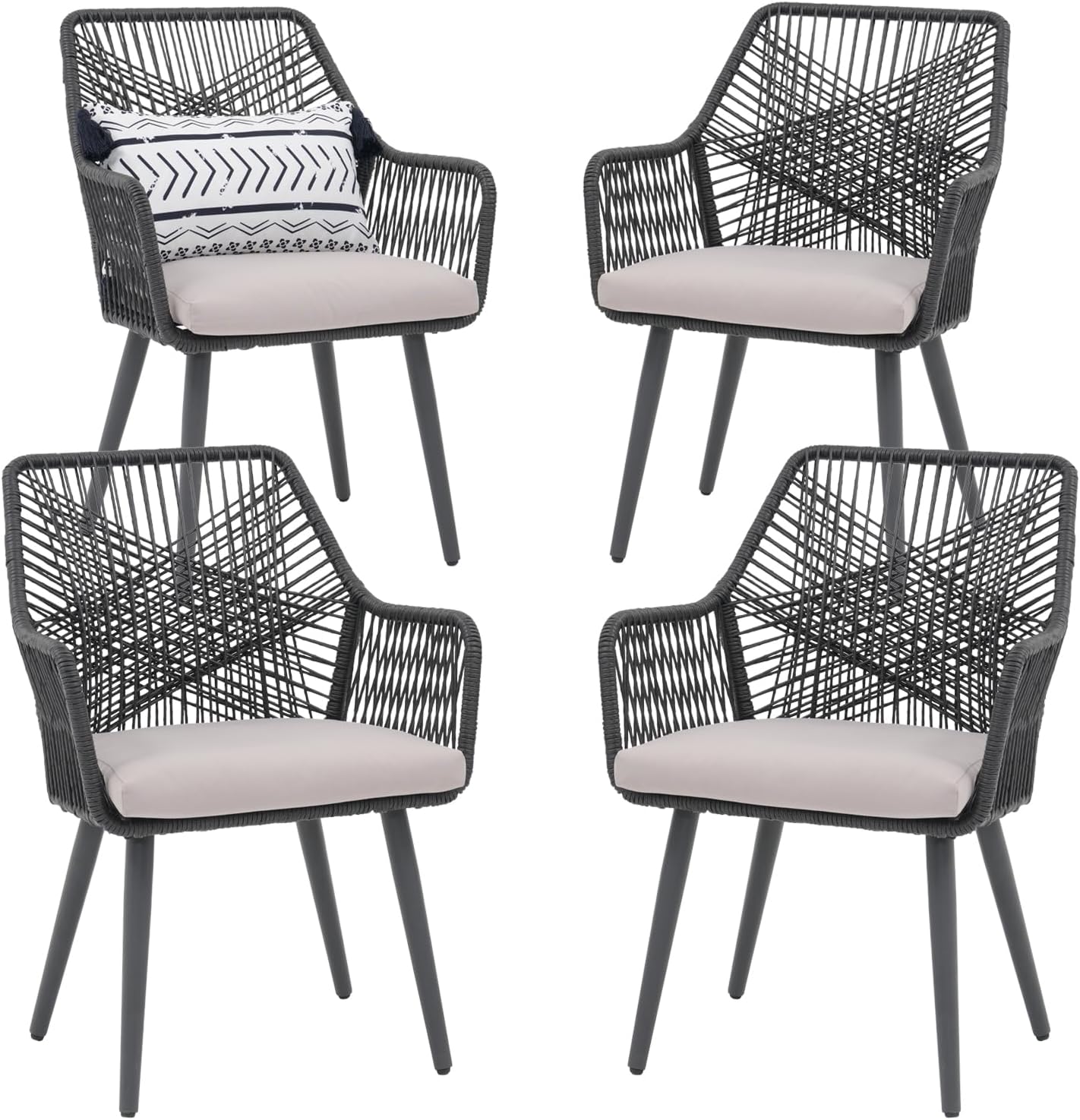 Patiorama Patio Dining Chair Set of 4, Woven Rope Outdoor Dining Chairs w/Steel Frame, All-Weather