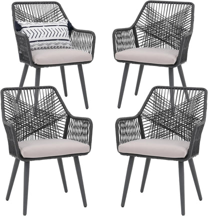 Patiorama Patio Dining Chair Set of 4, Woven Rope Outdoor Dining Chairs w/Steel Frame, All-Weather