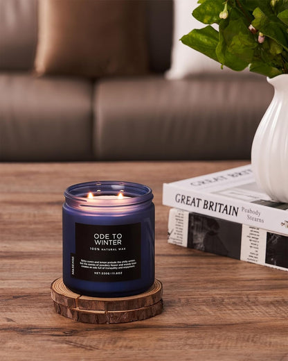 M&SENSE Ode to Winter - Lavender Sandalwood Scent 11.6oz Natural Soy Wax Non Toxic Candle, Up to 70