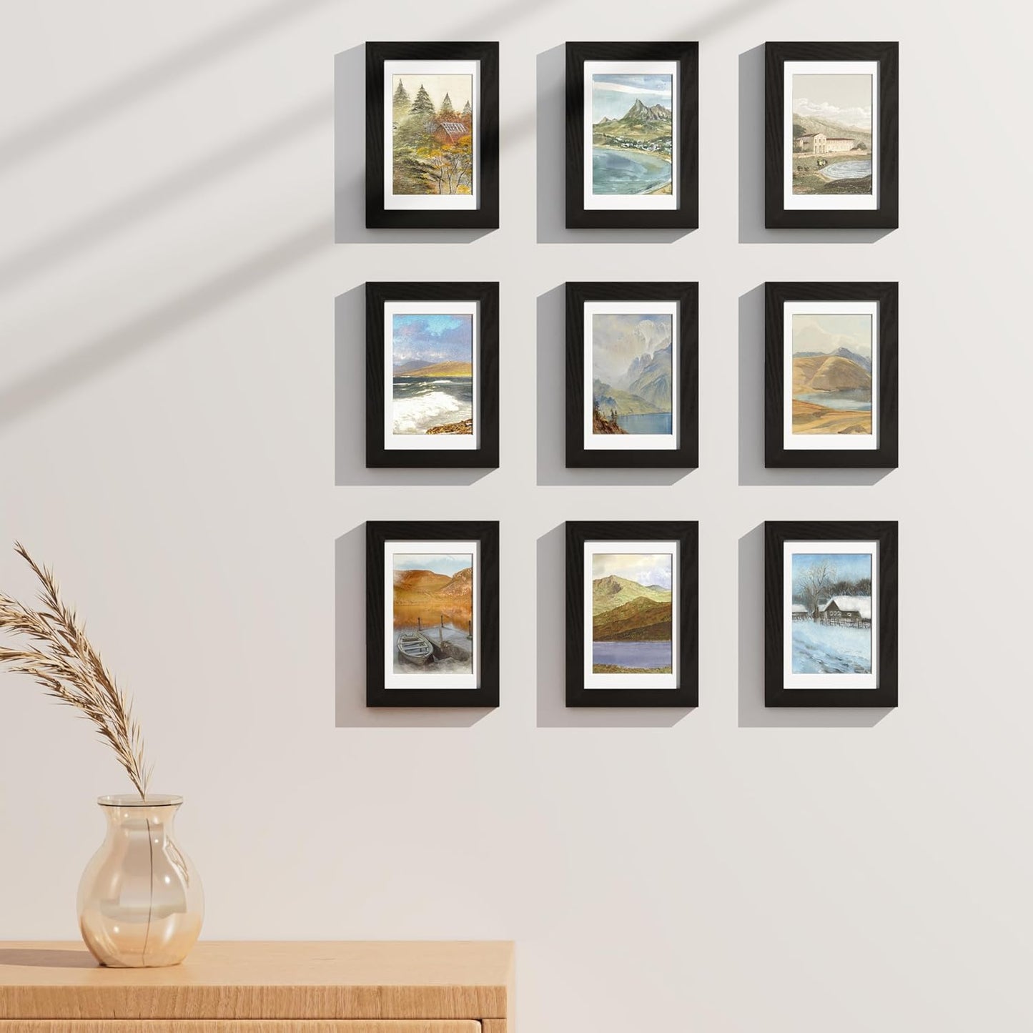 Vittanly 4x6 Picture Frames Set of 9, Shatter Resistant Plexiglass, Display 3.5x5 Pictures with Mat