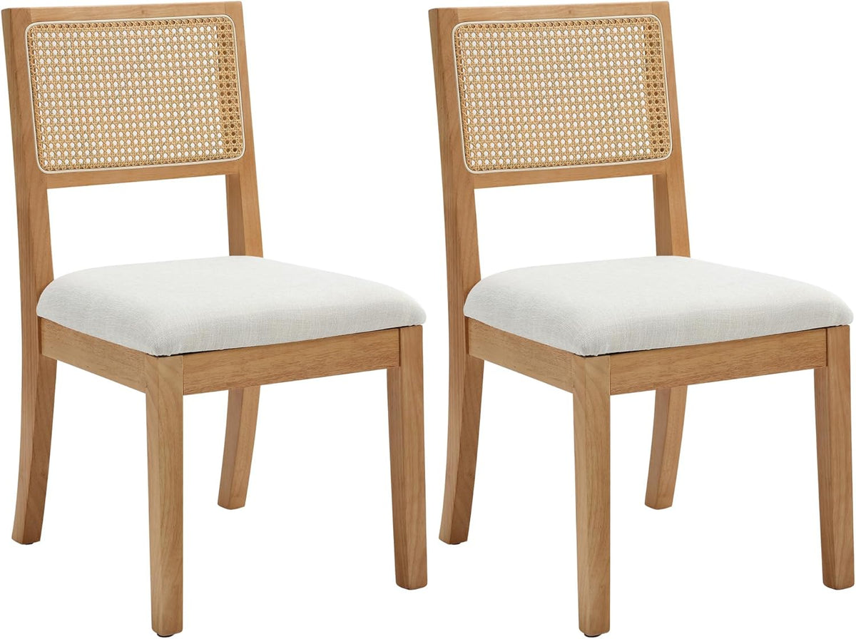 Westice Rattan Dining Chairs Set of 2, Farmhouse Natural Dining Room Chairs with Upholstered