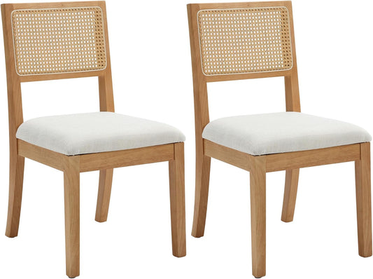 Westice Rattan Dining Chairs Set of 2, Farmhouse Natural Dining Room Chairs with Upholstered