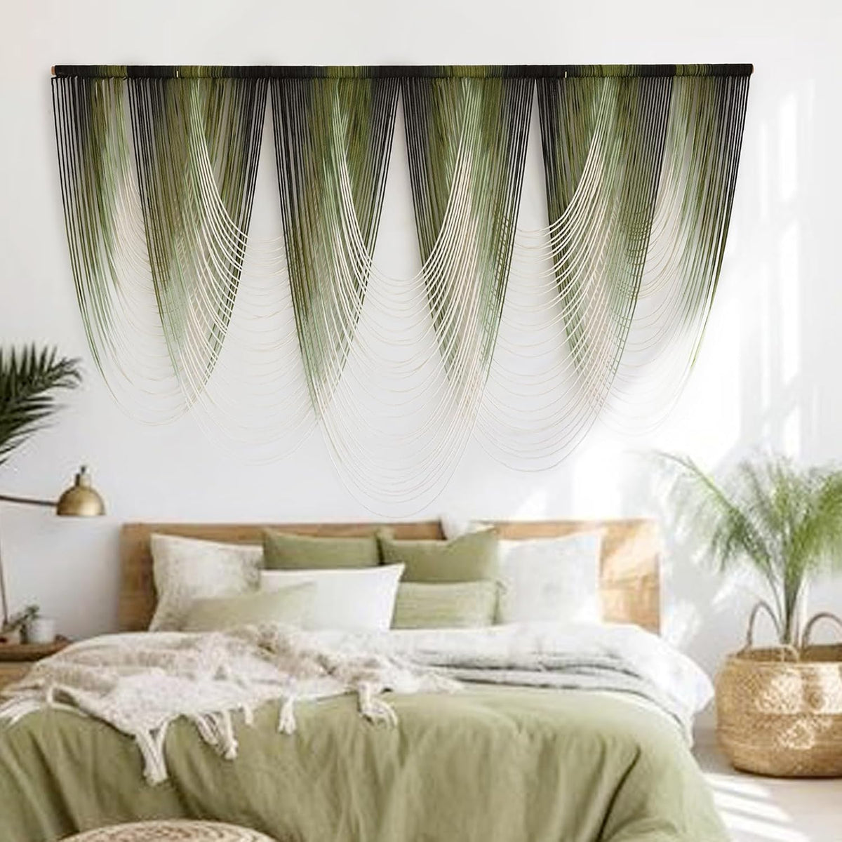 Macrame Wall Hanging Dip-Dyed Large Macrame Wall Decor Yarn Tapestry 57" W x 41" L For Headboard